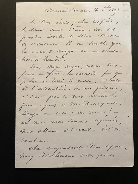 Lettre de Victor Hugo à Etienne Arago au décès de François Arago P1